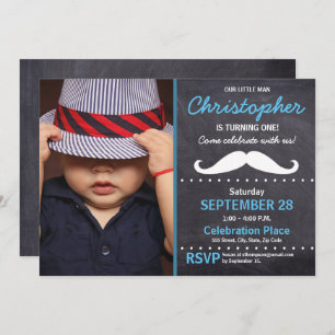 First birthday party, Mustache theme, photo Invitation