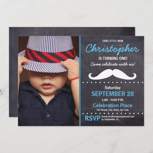 First birthday party Mustache theme photo Invitation