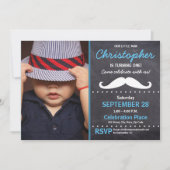 First birthday party, Mustache theme, photo Invitation (Front)