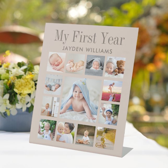 First Birthday Party Neutral Baby Photo Collage Pedestal Sign (First Birthday Party Neutral Baby Photo Collage Pedestal Sign
)