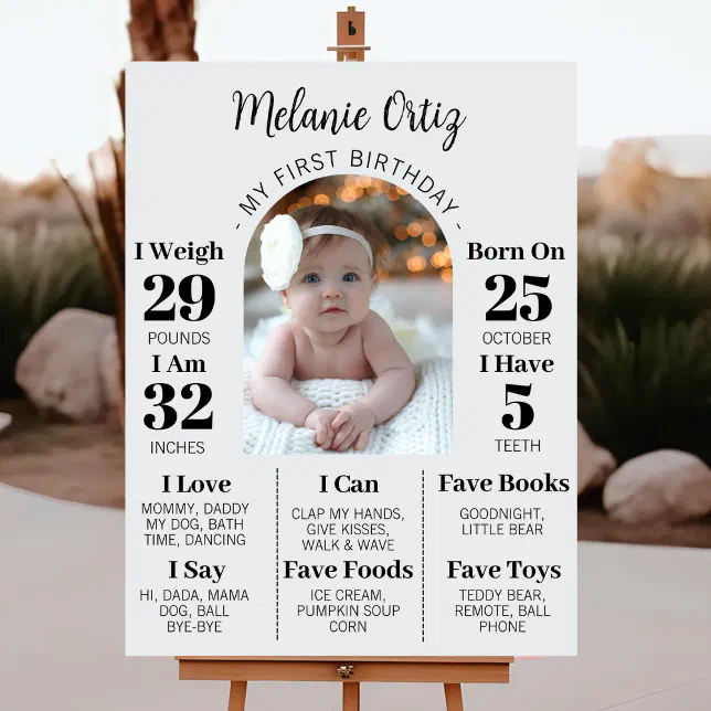 First Birthday Party One Year Photo Baby Foam Board | Zazzle