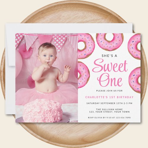 First Birthday Party Photo Sweet One Donut Invitation