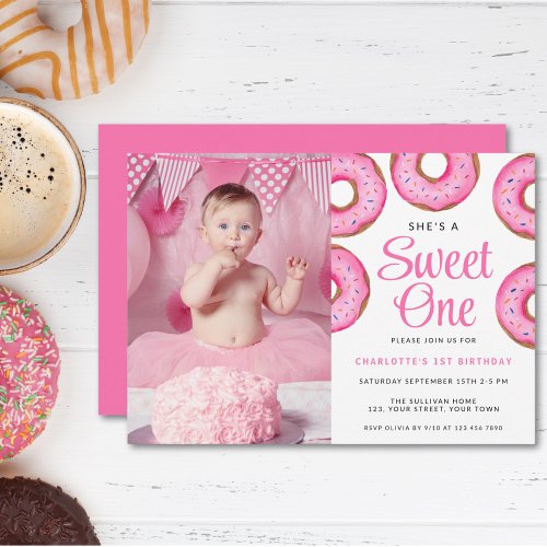 First Birthday Party Photo Sweet One Donut Invitation