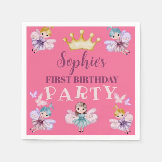 First Birthday Party Pink & Gold Balloons  Napkins (Front)