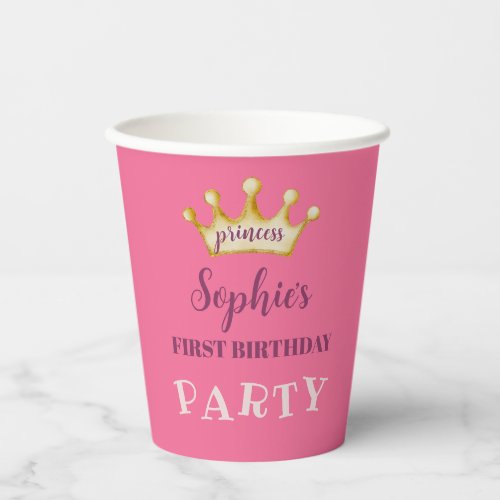 First Birthday Party Pink  Gold Princess Paper Cups