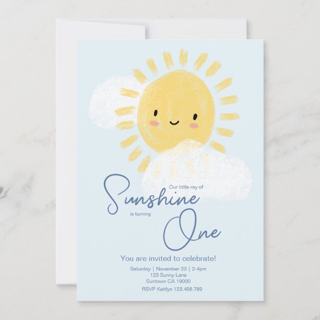 First Birthday Party Ray of Sunshine Cute Baby  Invitation (Front)