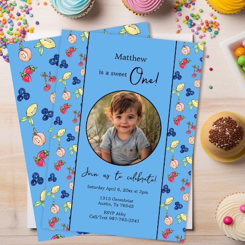 First Birthday Party Sweet One Vintage Fruit Berry Invitation