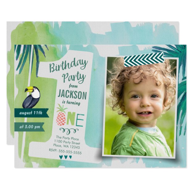 First Birthday Party Tropics Jungle Invitation Boy