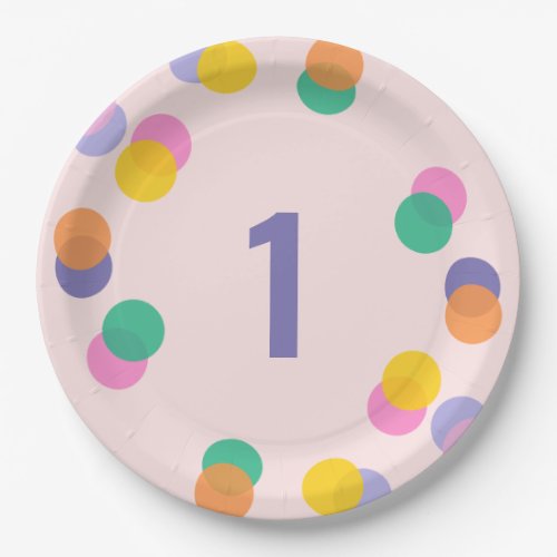 First Birthday Pastel Pink Confetti Paper Plates