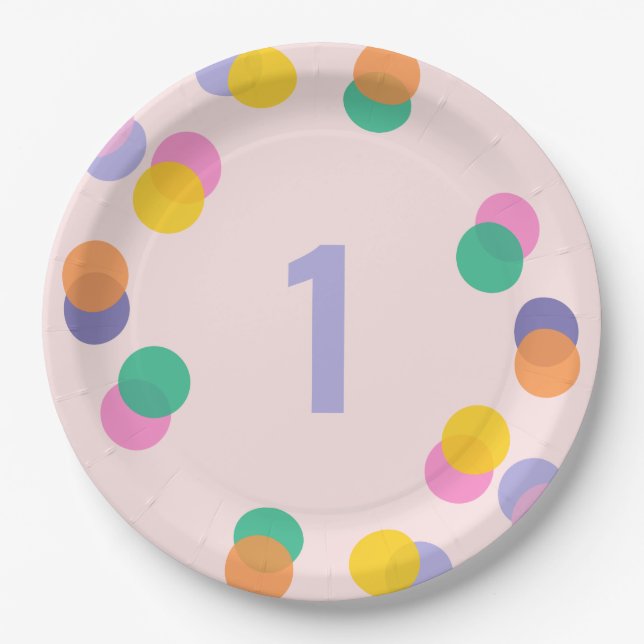First Birthday Pastel Pink Confetti Paper Plates (Front)