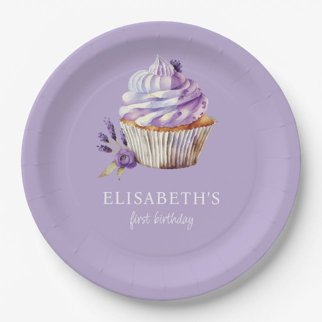 First Birthday Pastel Violet Personalized Paper Plates (Front)