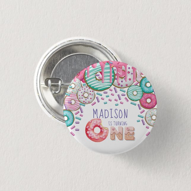 First Birthday  Personalized Donut Sprinkles Button (Front & Back)