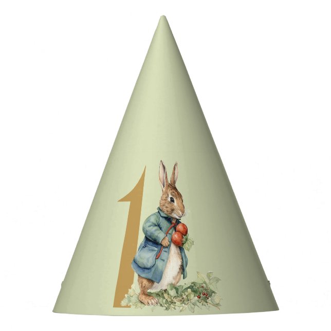 First Birthday Peter the Rabbit picking vegetables Party Hat (Front)