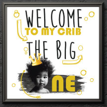 First Birthday Photo Black White Yellow Welcome
