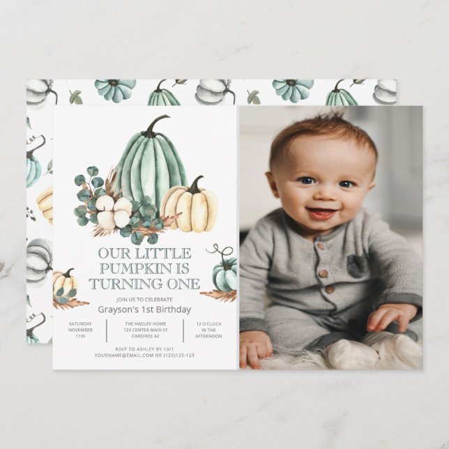 First Birthday Photo Fall Party Invitation (Front/Back)