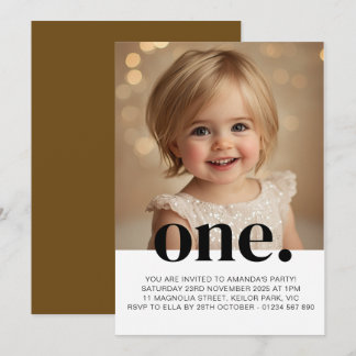 First Birthday Photo Invitation in Brown & White