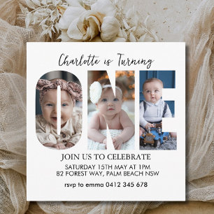 First Birthday Photo Minimal 1st Birthday Party Invitation