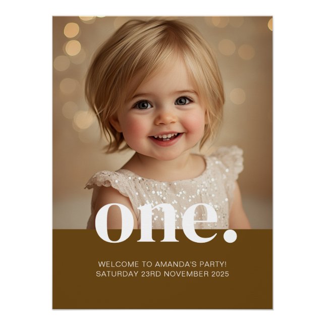 First Birthday Photo Poster in Brown (Front)