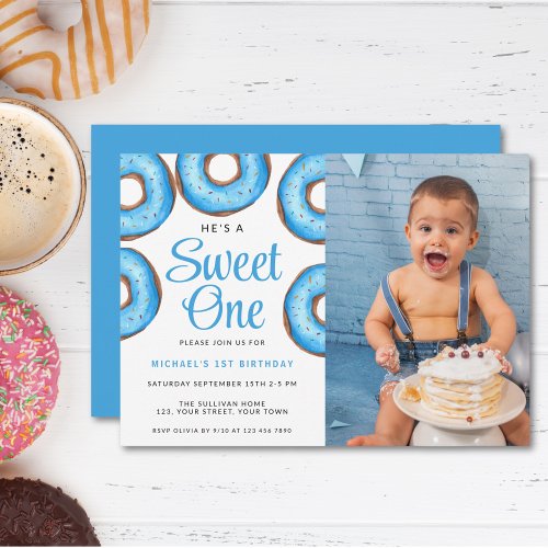 First Birthday Photo Sweet One Donut Party Invitation