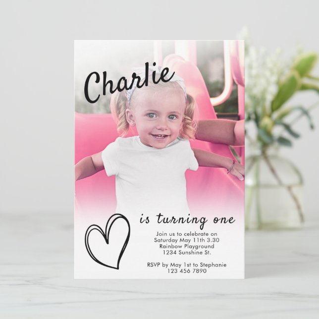 First Birthday Photo Template Girls Minimal Chic (Standing Front)