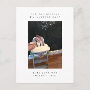 first birthday photo thank you postcard