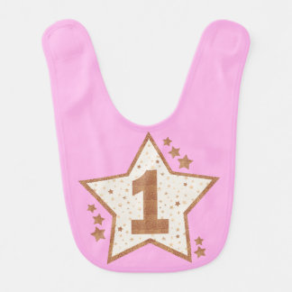 First Birthday Pink and Gold Star Baby Bib