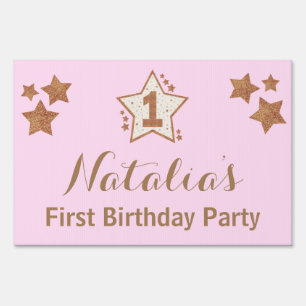 First Birthday Pink and Gold Star Yard Sign