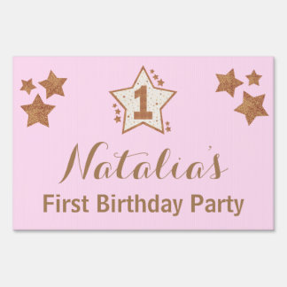 First Birthday Pink and Gold Star Yard Sign