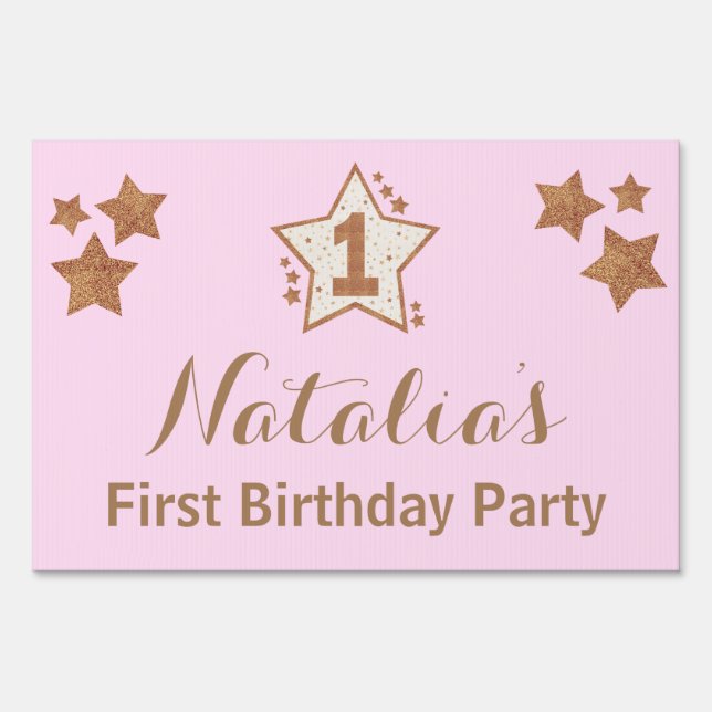 First Birthday Pink and Gold Star Yard Sign (Front)