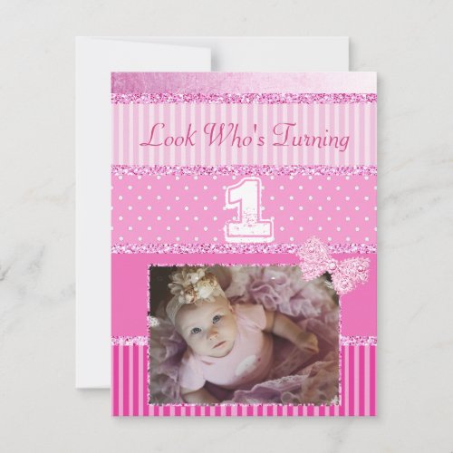 First Birthday Pink Baby Girl Party Invitations