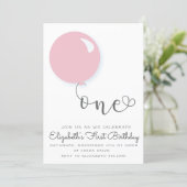 First Birthday Pink Balloon Invitation (Standing Front)