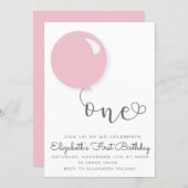 First Birthday Pink Balloon Invitation (Front/Back)
