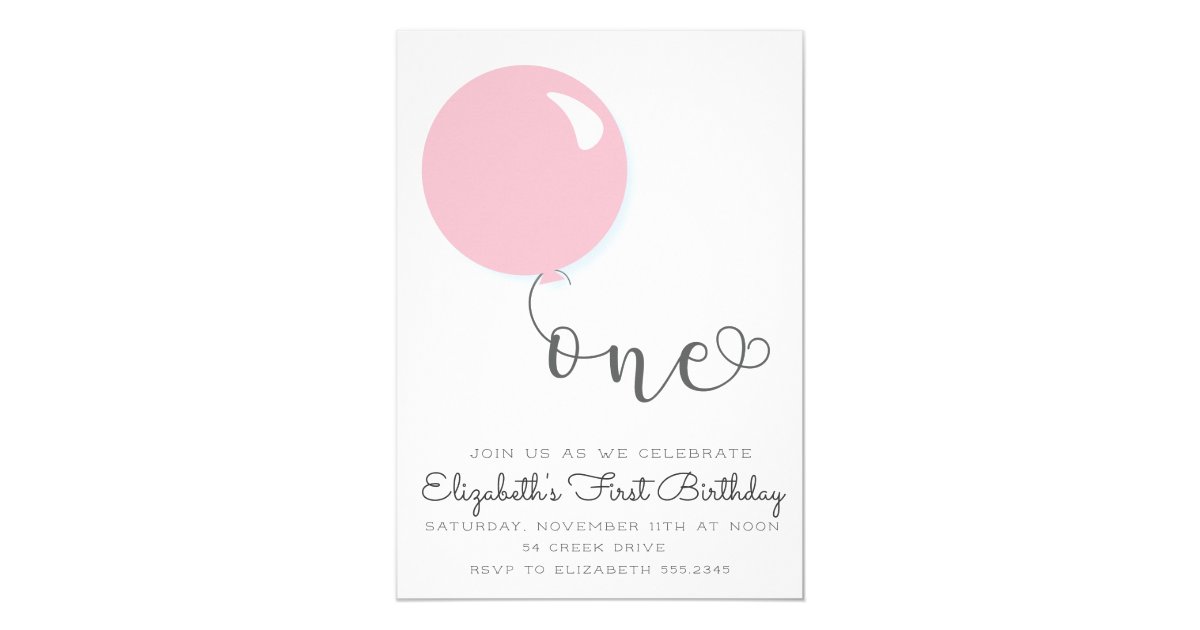 First Birthday Pink Balloon Invitation | Zazzle.com