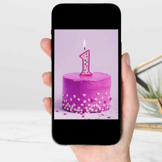 First Birthday Pink Cake and Candle  Card (Front Digital)
