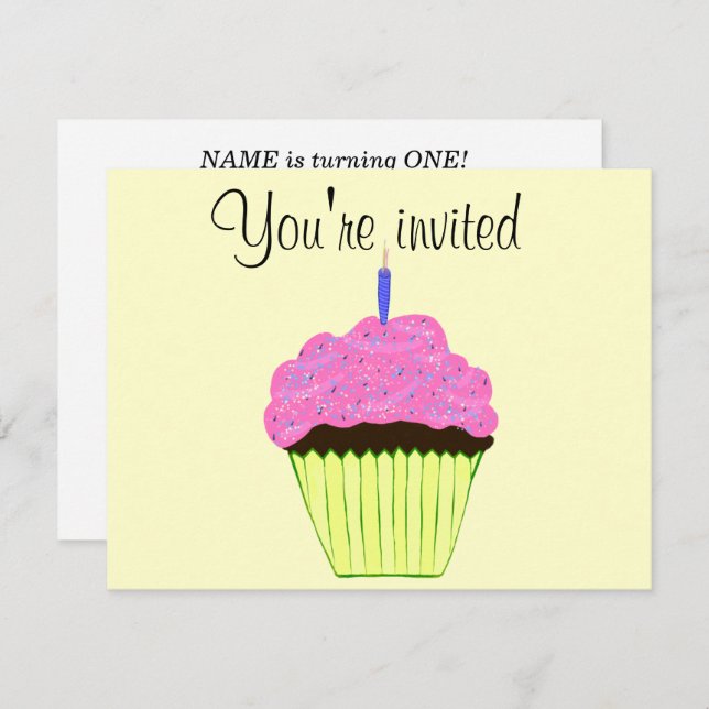 First Birthday Pink Cupcake Invitation Customize (Front/Back)