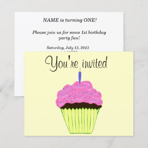 First Birthday Pink Cupcake Invitation Customize