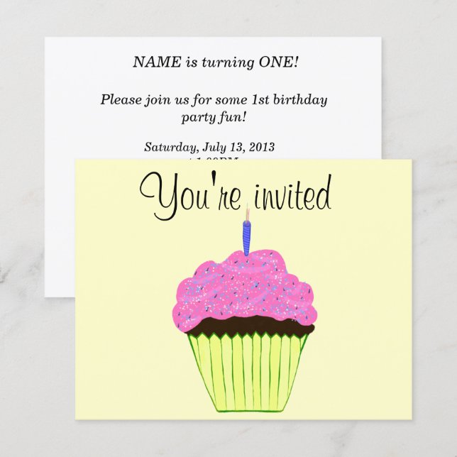 First Birthday Pink Cupcake Invitation Customize (Front/Back)