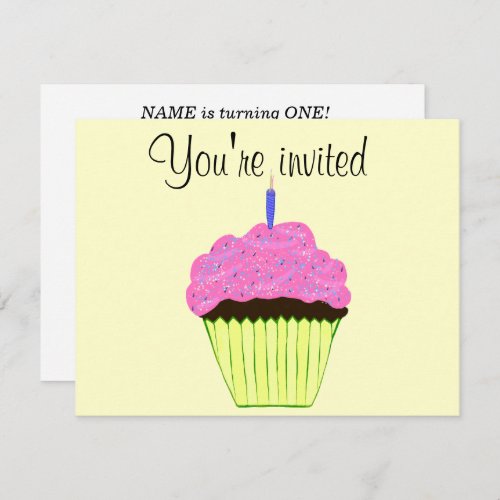 First Birthday Pink Cupcake Invitation Customize