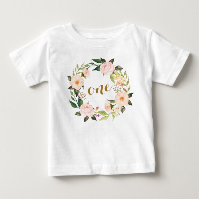 First Birthday Pink Floral T-shirt (Front)