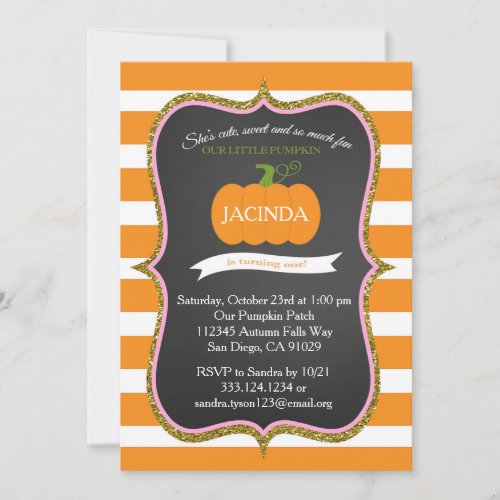 First Birthday Pink Girl Pumpkin Invitation