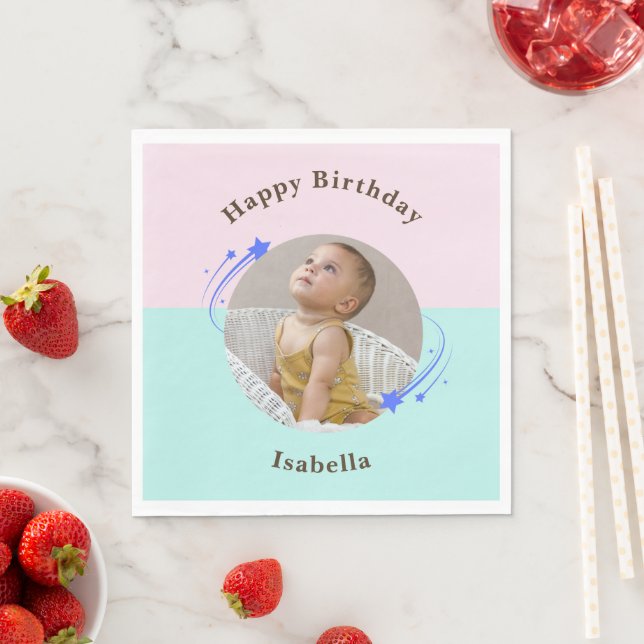 First Birthday Pink Green Shooting Star  Napkins (Insitu)