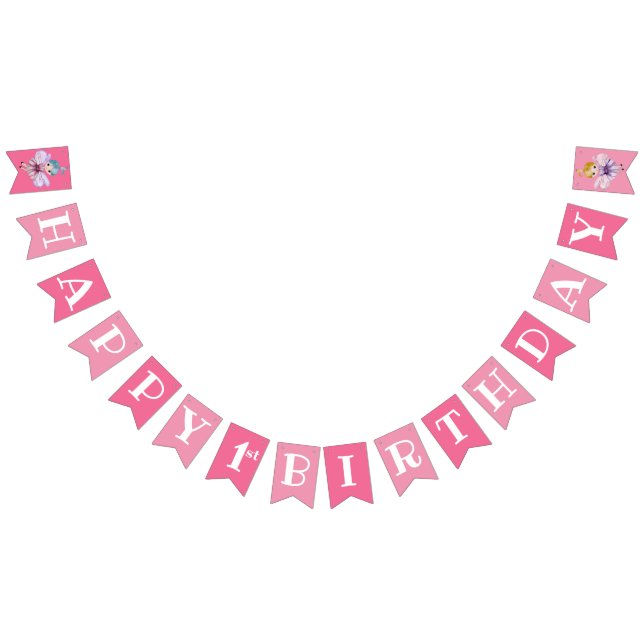 First Birthday Pink Happy Birthday Fairy Bunting Flags (All)