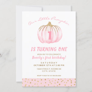 First Birthday Pink Little Pumpkin is Turning One Invitation