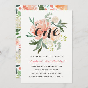 First Birthday Pink Peach Floral One Invitation