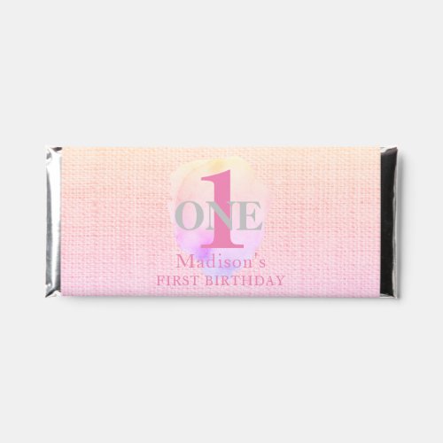 First Birthday Pretty Elegant Pink Custom Name 1st Hershey Bar Favors