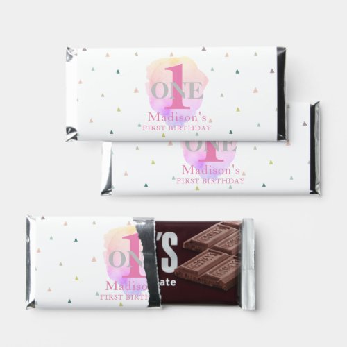 First Birthday Pretty Elegant Pink Custom Name 1st Hershey Bar Favors