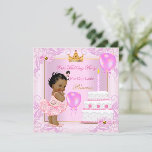 First Birthday Princess Tiara Girl Pink Ethnic Invitation | Zazzle
