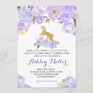 First birthday purple watercolor unicorn invite