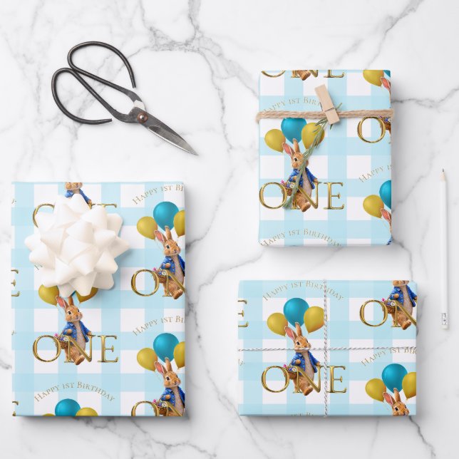 First Birthday Rabbit Strolling  Wrapping Paper Sheets (Front)