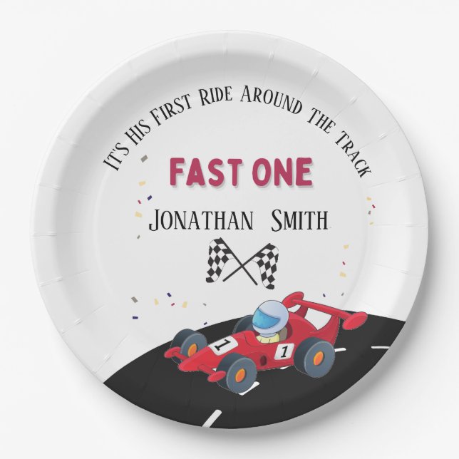 First Birthday Race Car  Paper Plates (Front)